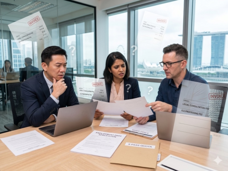 Illustration of three colleagues reviewing documents