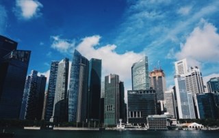 Singapore CBD skyline from Marina Bay with HSBC and OUE