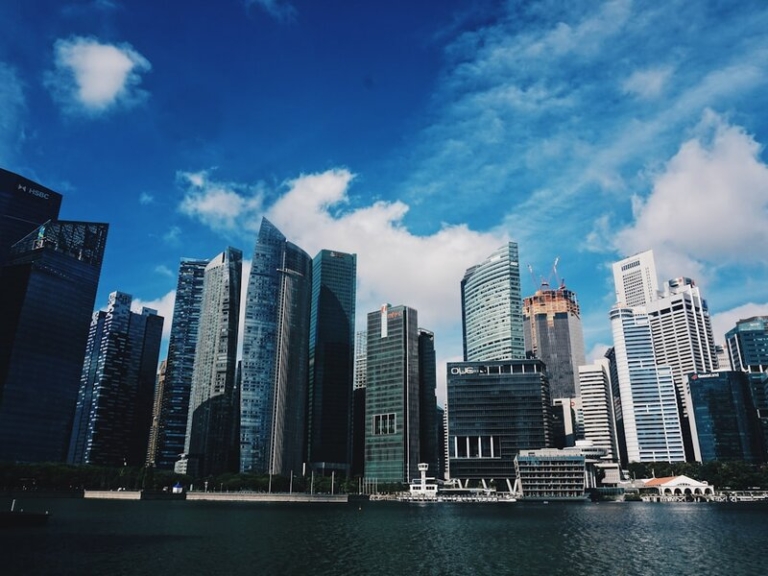 Singapore CBD skyline from Marina Bay with HSBC and OUE