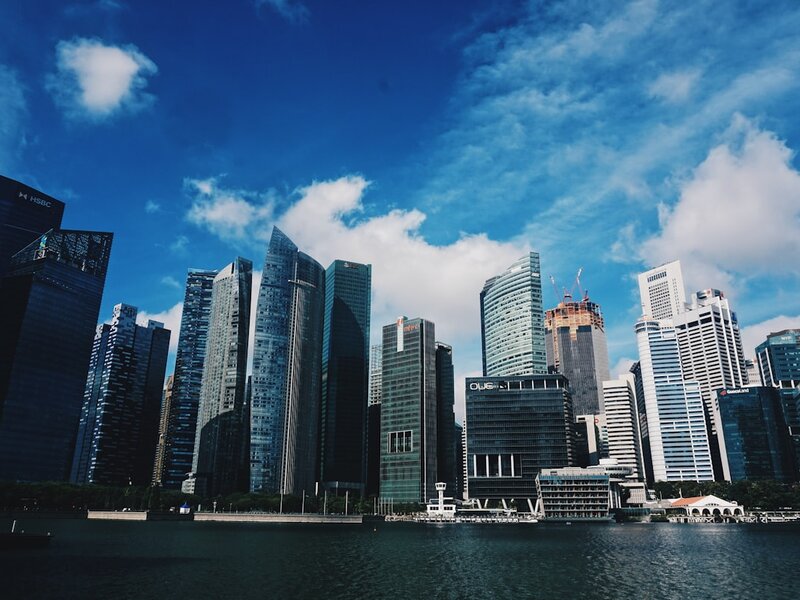Singapore CBD skyline from Marina Bay with HSBC and OUE