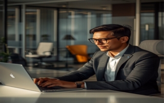 Professional recruiter reviewing job listings on laptop with MyCareersFuture website visible