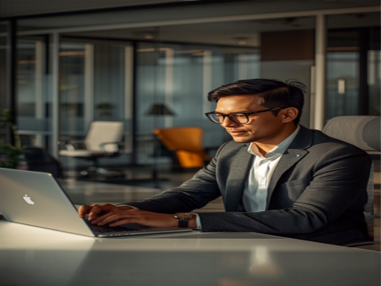 Professional recruiter reviewing job listings on laptop with MyCareersFuture website visible