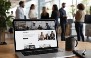 A professional photograph of a modern company careers page shown on a laptop screen with diverse