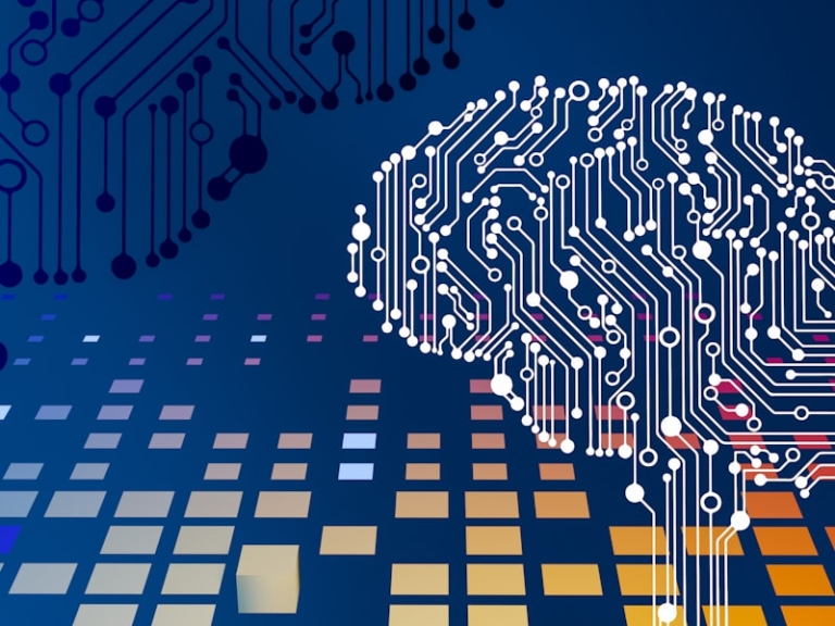 Digital illustration of artificial intelligence circuitry