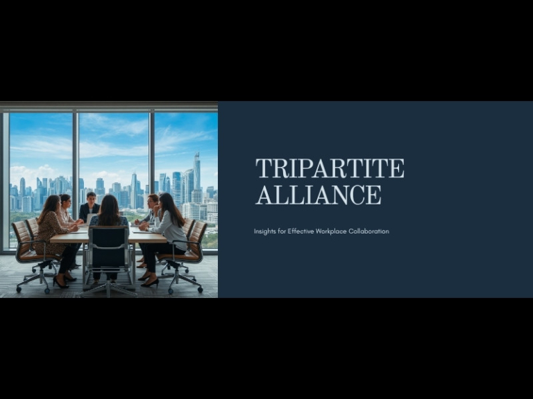 A professional office scene showing a diverse HR team in discussion with Singapore city skyline in the background (800x6