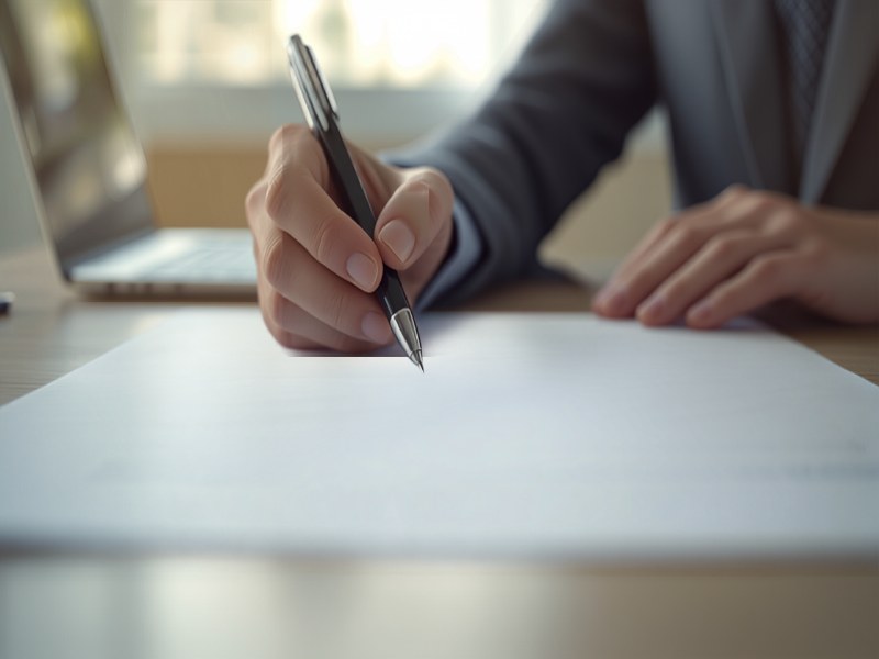 Professional signing an employment offer letter at a desk