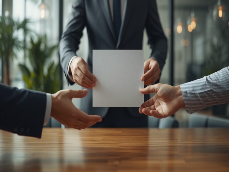 Illustration of an employment document being handed to a candidate
