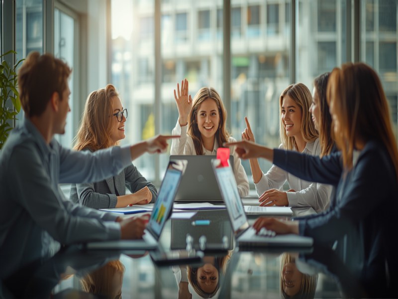 A re-energised small team collaborating together in a bright Singapore office