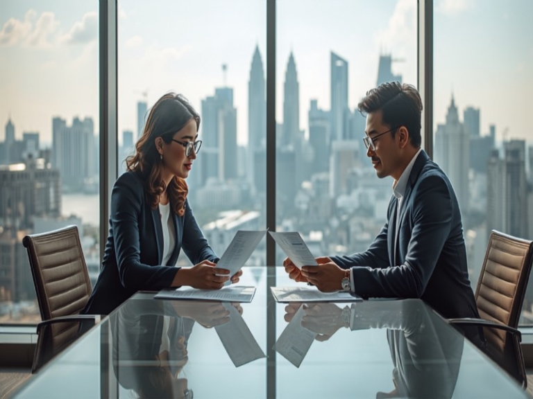 Illustration of colleagues reviewing employment documents