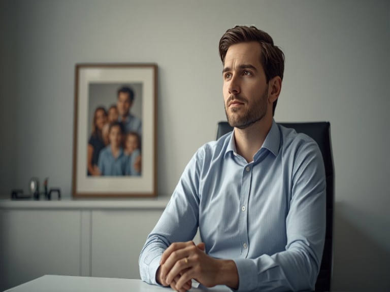 Illustration of a business owner seated in an office