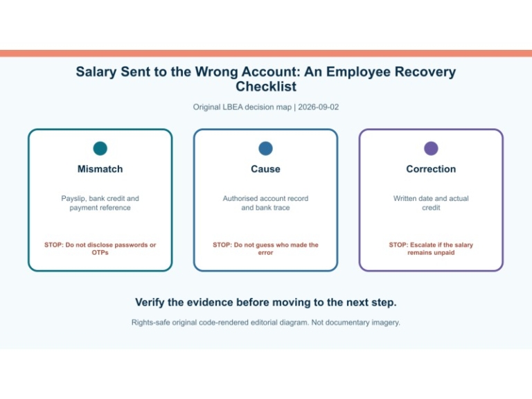 Original decision diagram for salary sent to the wrong account: an employee recovery checklist