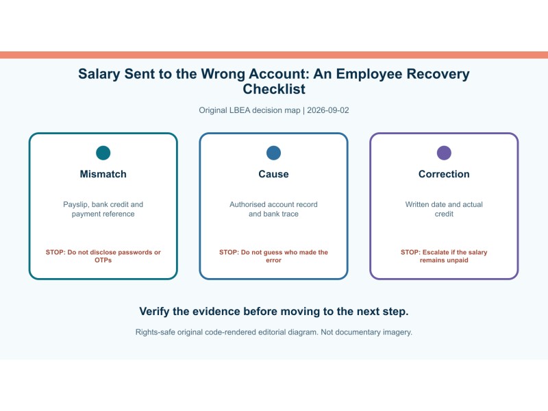 Original decision diagram for salary sent to the wrong account: an employee recovery checklist