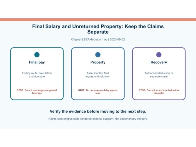 Original decision diagram for final salary and unreturned property: keep the claims separate