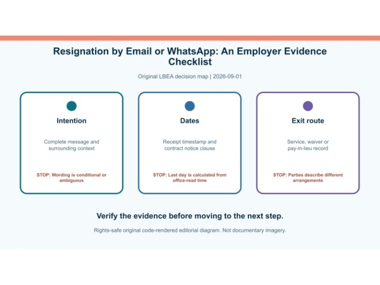 Original decision diagram for resignation by email or whatsapp: an employer evidence checklist