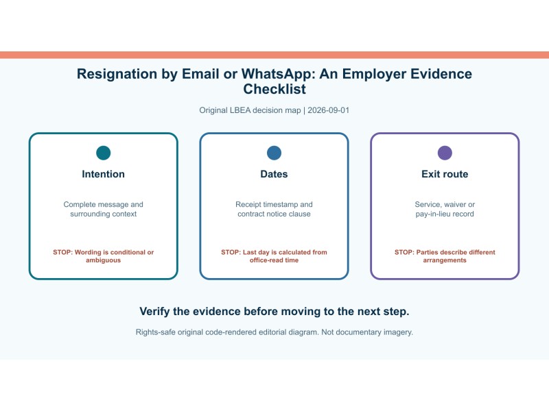 Original decision diagram for resignation by email or whatsapp: an employer evidence checklist