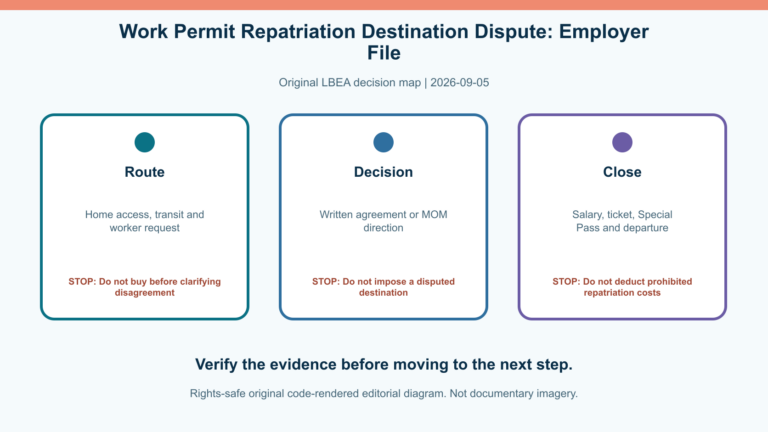 Original decision diagram for work permit repatriation destination dispute: employer file