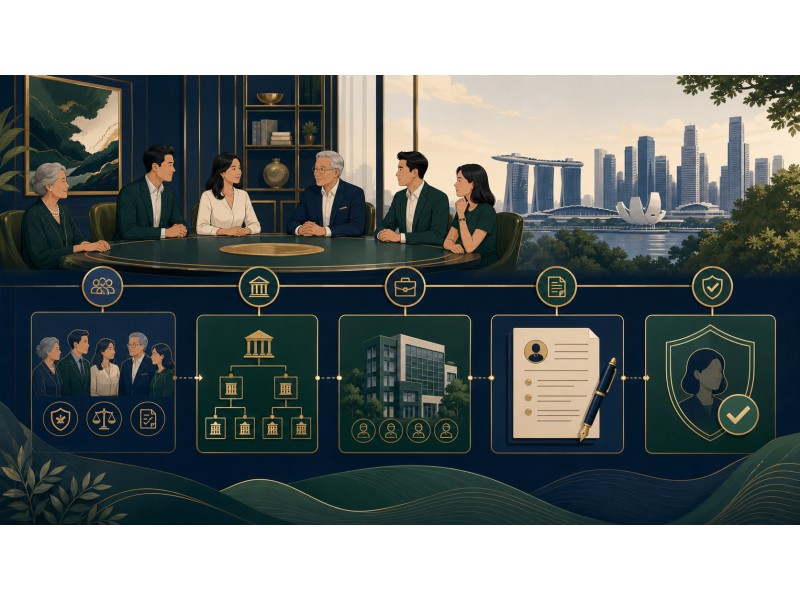 Original editorial illustration for family-office payroll evidence: reconcile tax, pass and headcount records