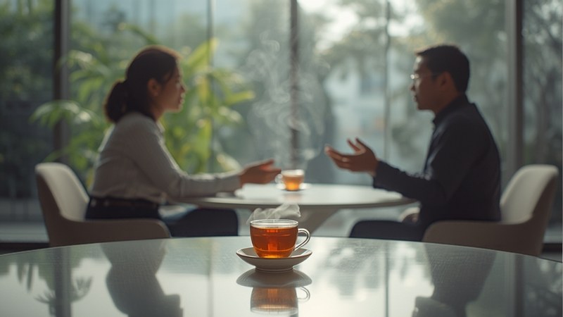 HR manager and employee in a supportive one-to-one conversation in a Singapore office