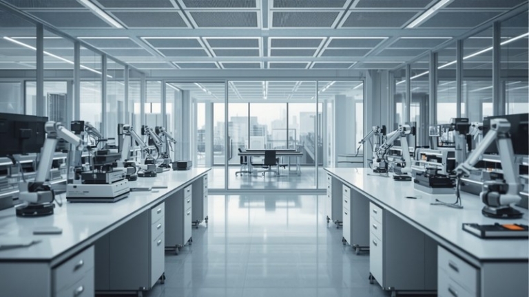 Modern deep tech research laboratory with robotics equipment in Singapore