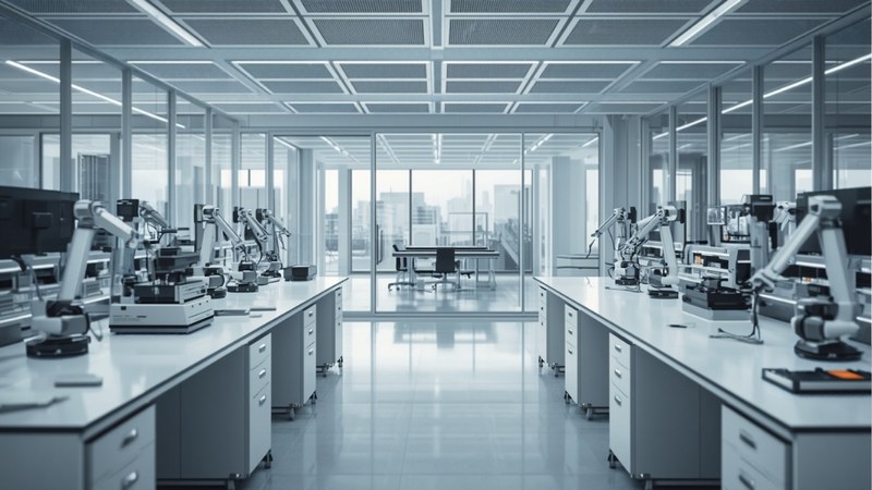 Modern deep tech research laboratory with robotics equipment in Singapore