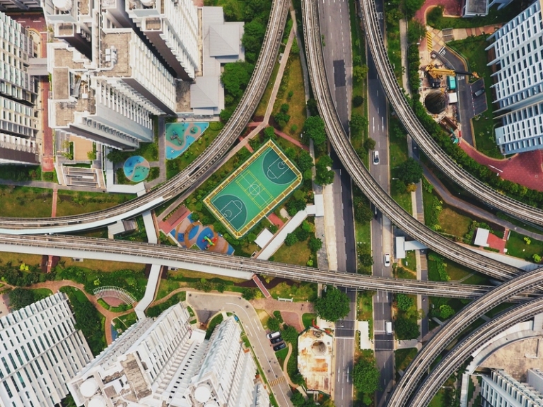 Hiring a foreign drone pilot in Singapore aerial drone shot over the city
