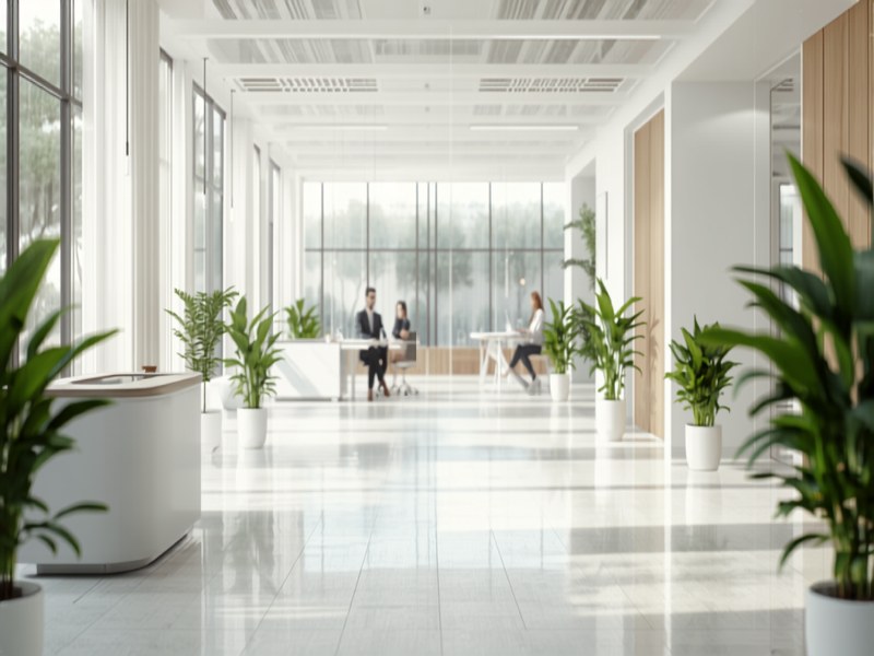 Bright modern Singapore office reception and open plan workspace