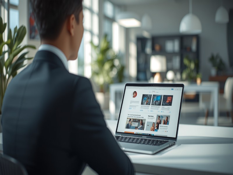 Illustration of a professional reading online feedback on a laptop