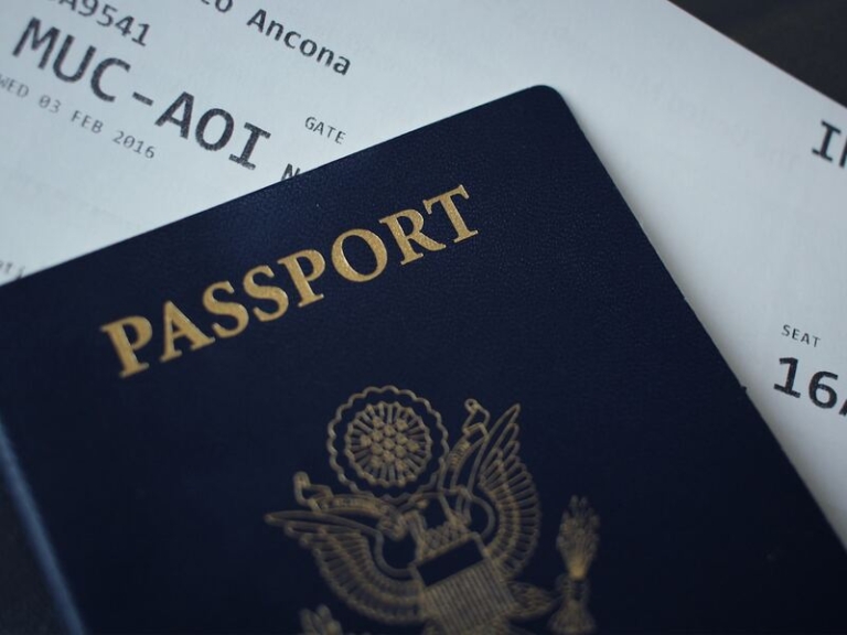 Passport and travel papers for an immigration application