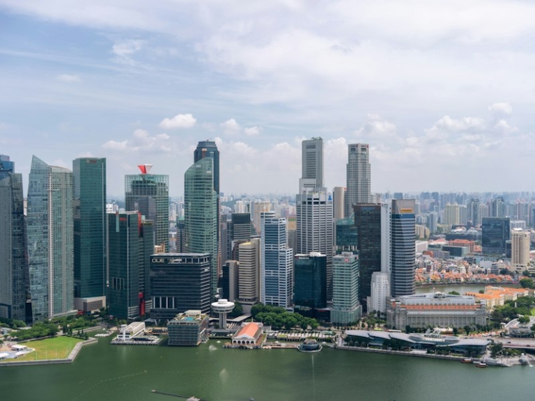 Singapore skyline seen from atop Marina Bay Sands